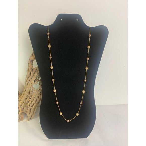 Vintage Roman Faux Pearl Station Cable Chain 29 Inch Necklace - Picture 1 of 8